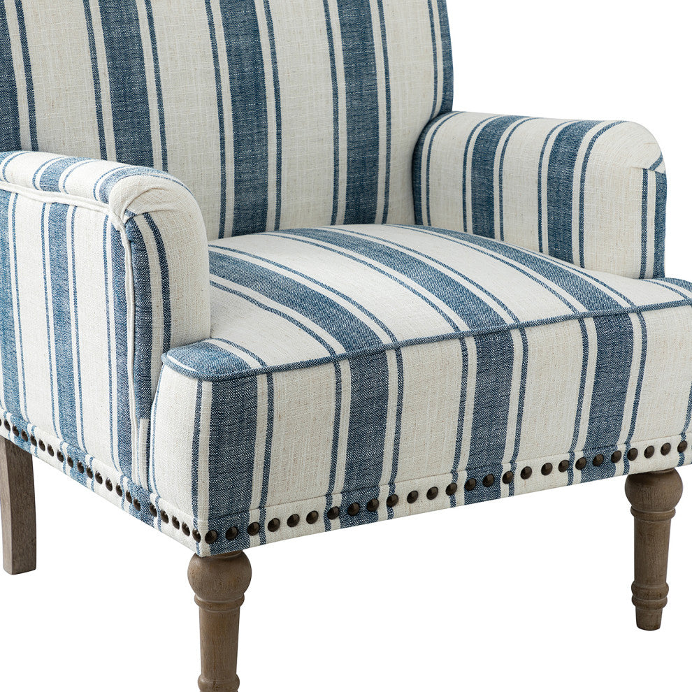 Comfy Living Room Armchair With Stripe Design Set of 2, Navy