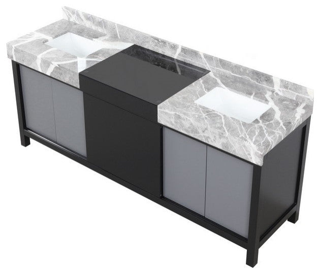 Zilara 80" Black and Grey Double Vanity, Castle Grey Marble Tops
