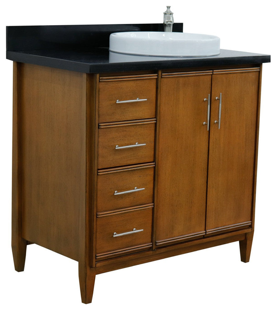 37" Single Vanity, Walnut Finish With Black Galaxy