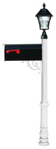 Post W/ Economy #1 Mailbox, Ornate Base In White Color With Black Solar Lamp