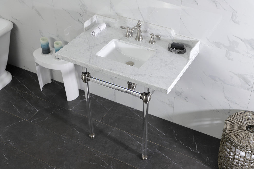 Kingston Brass LMS36MASQ8 36" Carrara Marble Console Sink, Acrylic Legs