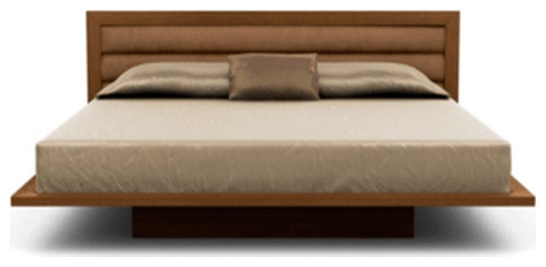 Moduluxe 29" Queen Bed With Upholstery, Saddle Cherry, Dark Brown Microsuede