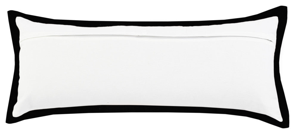 Ox Bay Handwoven White/Black Bordered Organic Cotton Pillow Cover, 14"x36"