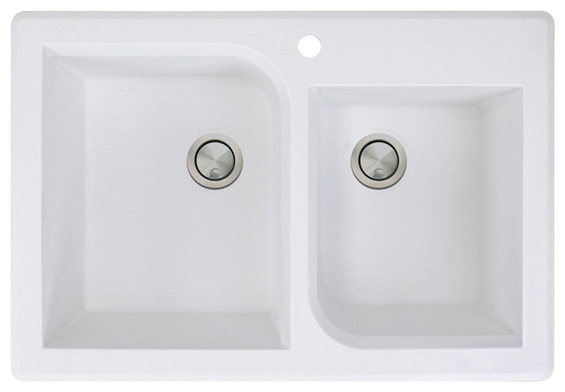 Radius 33" silQ Granite Double Bowl Kitchen Sink with 1 Hole in White