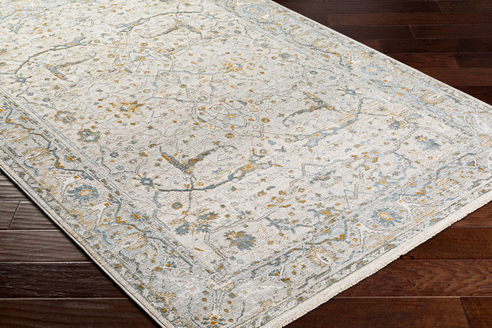 Surya Dresden DRE-2309 Machine Woven Area Rug, Taupe, Off-White, Dusty Sage, Deep Teal, Olive, Light Gray, 6'7" X 9'6"