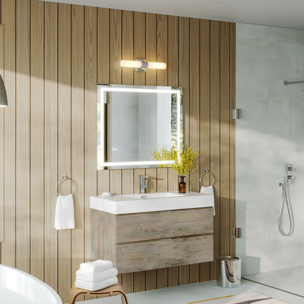 Boutique Bath Vanity, Natural Wood, 40", Single Sink, Wall Mount