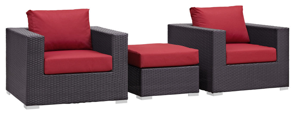Espresso Red Convene 3 Piece Outdoor Patio Sofa Set