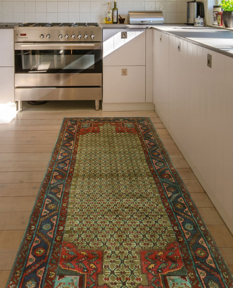 Fine Vintage Distressed Malakeh Brown/Navy Runner, 3'7x9'7