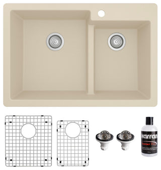 Karran 33" Top Mount Double Bowl 60/40 Quartz Kitchen Sink Kit, Bisque