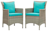 Conduit Outdoor Patio Wicker Rattan Dining Armchair Set of 2 EEI-4027-LGR-TRQ