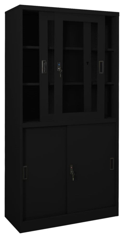 Vidaxl Office Cabinet With Sliding Door Black 35.4"x15.7"x70.9" Steel