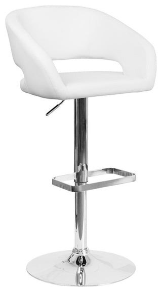 Brain White Vinyl Adjustable Height Barstool With Chrome Base