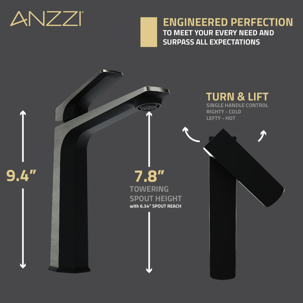 1-Handle Bathroom Vessel Sink Faucet, Matte Black and Brushed Nickel
