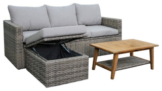 Outdoor Interiors 3-Piece Teak and Wicker Storage Sectional Set