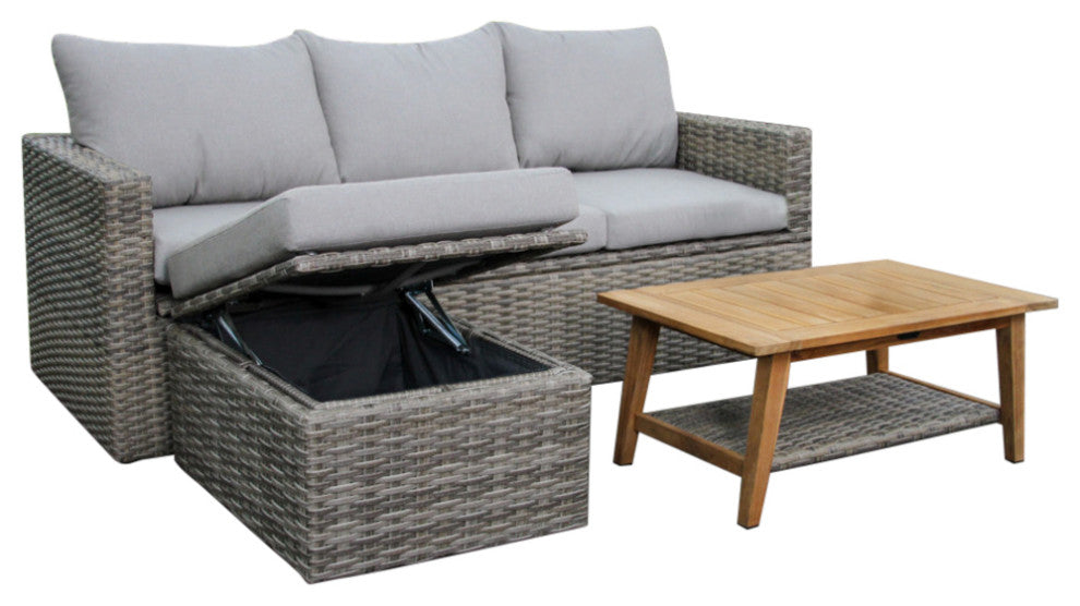 Outdoor Interiors 3-Piece Teak and Wicker Storage Sectional Set