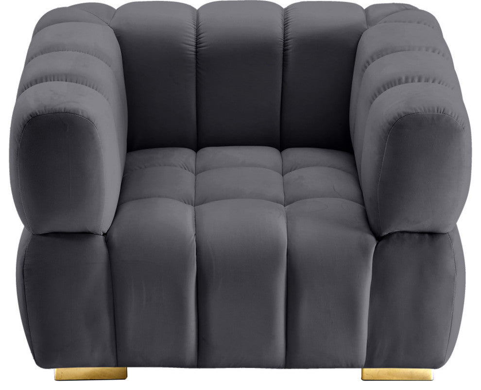 Gwen Velvet Upholstered Chair, Gray, Chair
