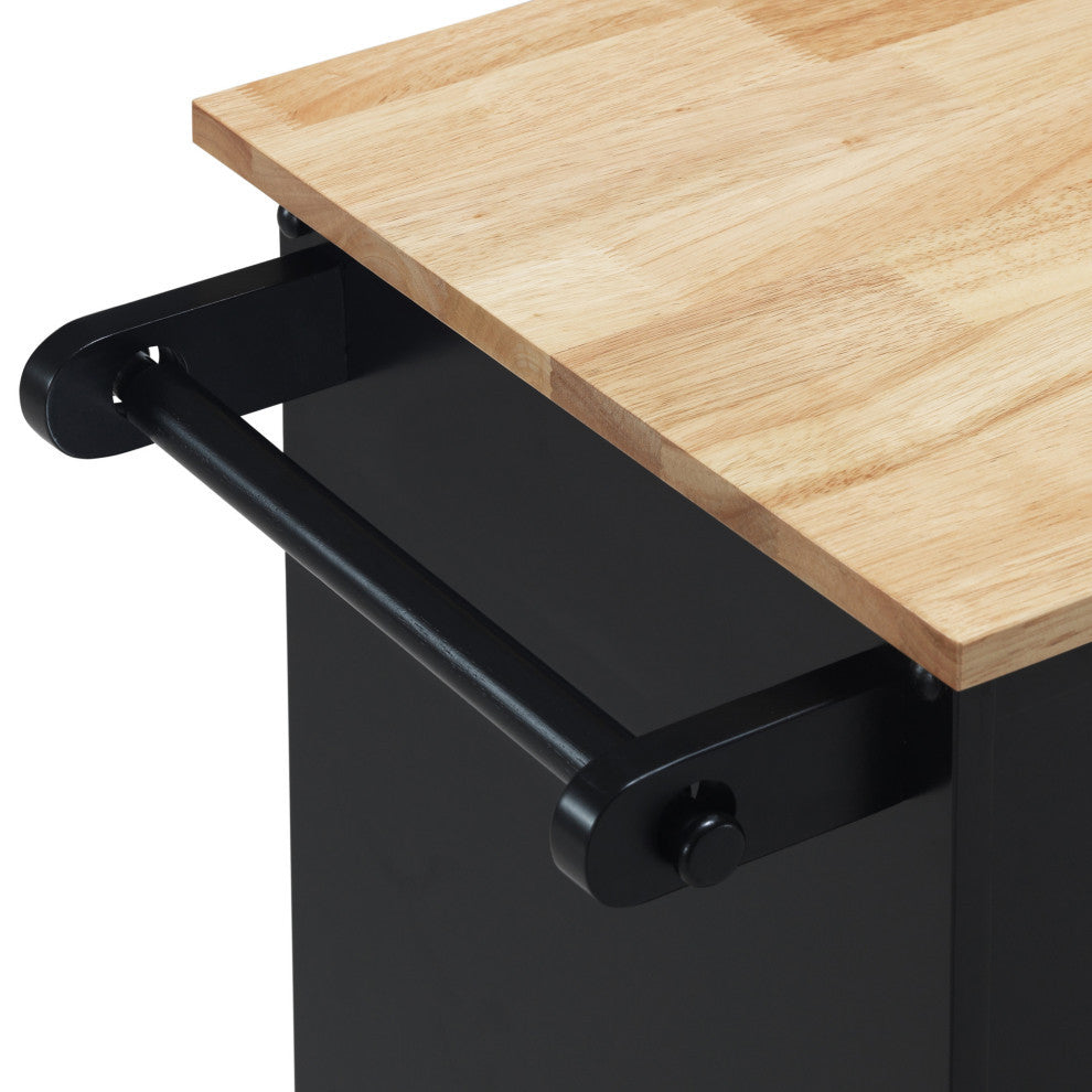 Chloe Kitchen Cart With Wheels, Black and Natural