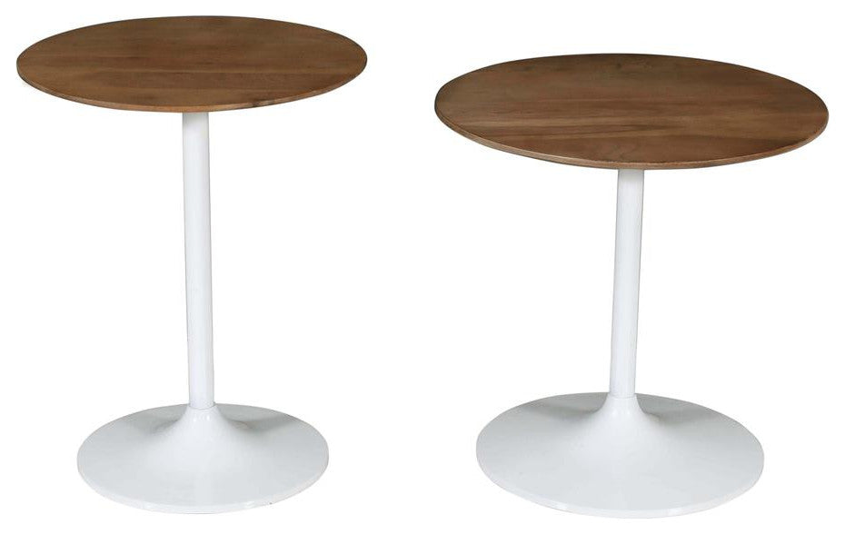 Remy Solid Wood and Iron Modern Pedestal Accent Tables (Set of 2) - White