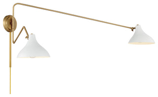 2-Light Wall Sconce, Matte Black With Natural Brass, White With Natural Brass