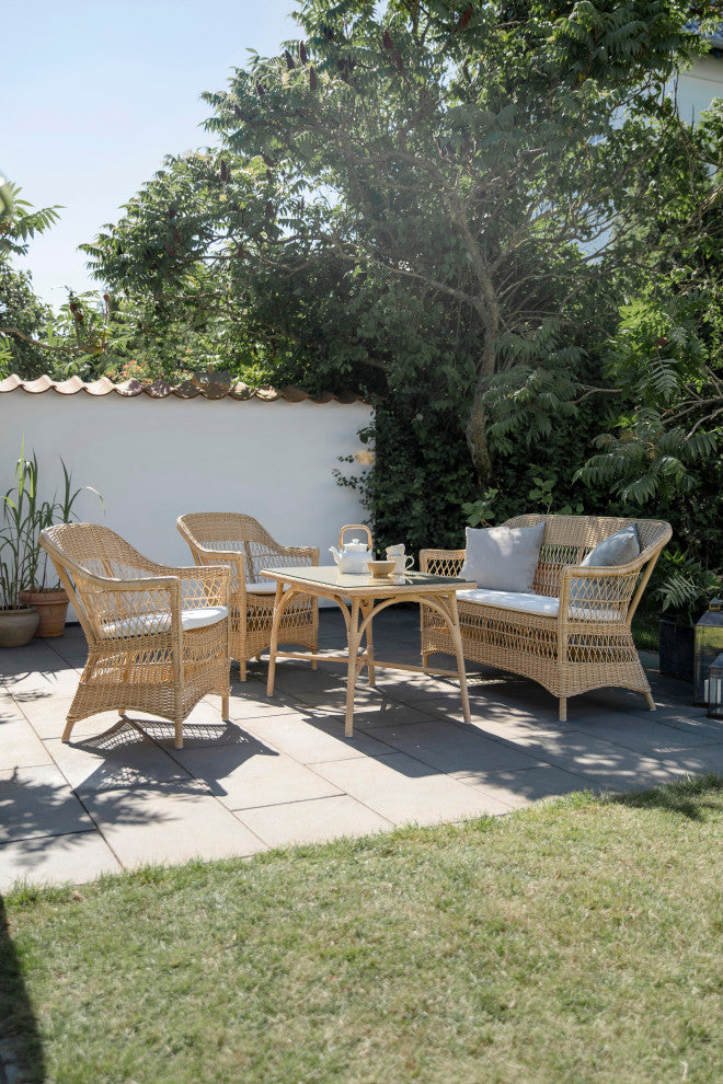 Charlot 2-Seater Sofa With Cushion, Natural Finish, Canvas White Upholstery