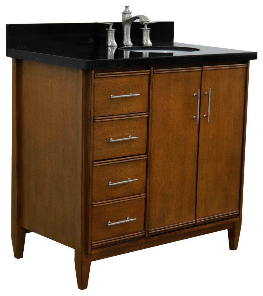 37" Single Vanity, Walnut Finish With Black Galaxy