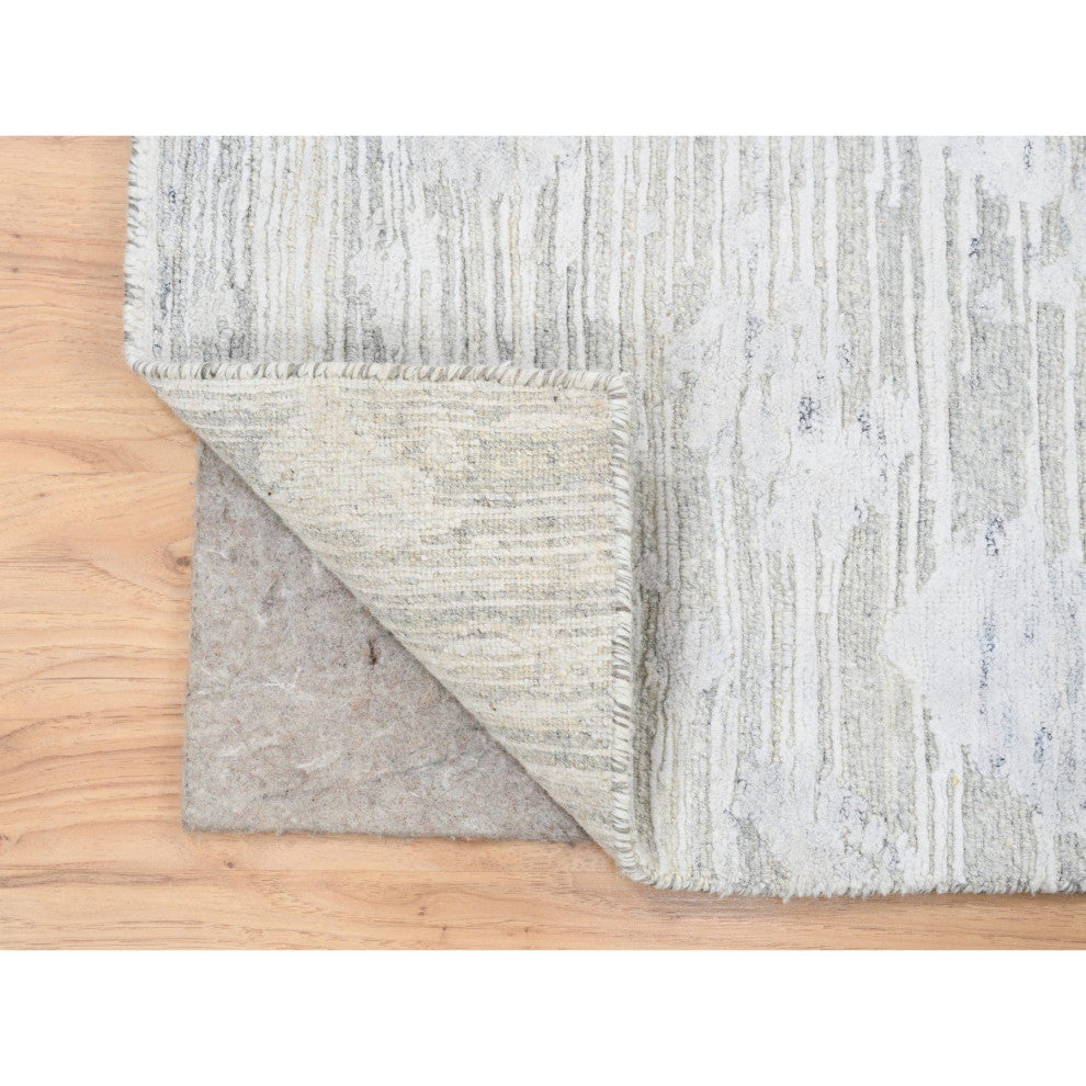 Light Gray Hand Spun Wool Hand Knotted Modern Runner Oriental Rug, 2'7"x8'2"