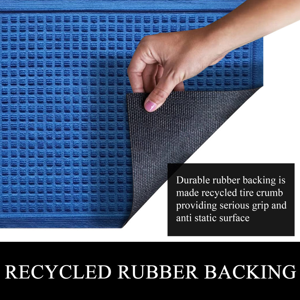 A1HC Superior Absorbant Polypropylene Doormat, Blue Waffle, 24"x36"