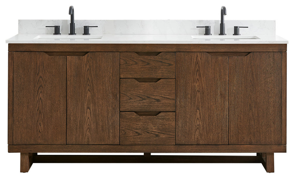 Mowry Bathroom Vanity, Brown Brushed Oak, 72", No Mirror