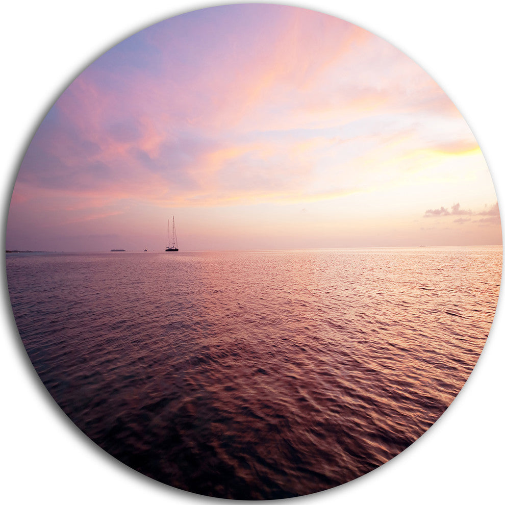 Purple Cloudy Seascape View, Modern Beach Disc Metal Wall Art, 11"