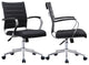 Set of 2 Mid Back Swivel Ribbed PU Leather Office Arm Chair Modern Ergonomic, Black