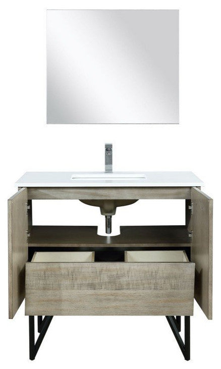 Lancy Modern 36" Rustic Acacia Square Sink Bathroom Vanity Set, Labaro Rose Gold