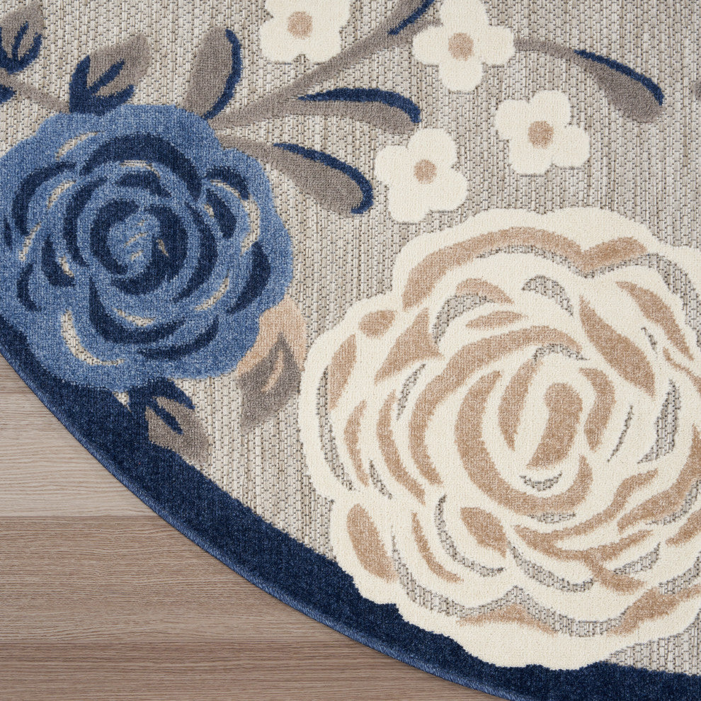 Nourison Aloha 7'10" Round Blue Grey Contemporary Area Rug
