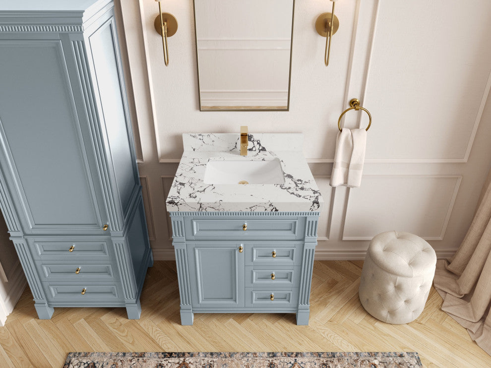 Paris 30" Single Sink Bathroom Vanity, Blue Heather 2" Viola Night
