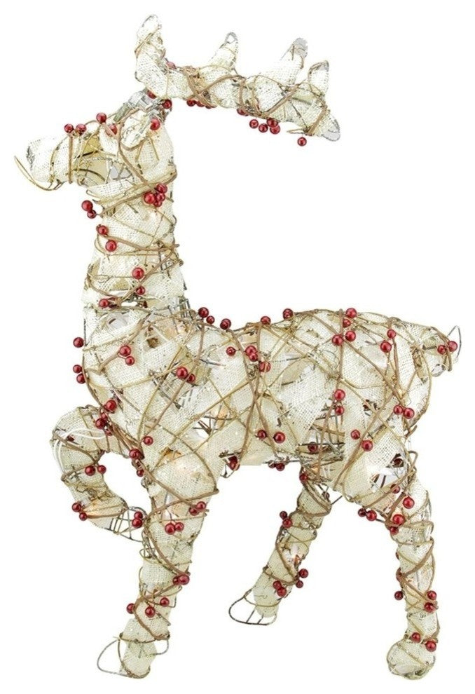 28" Burlap and Berry Rattan Reindeer Christmas Decoration