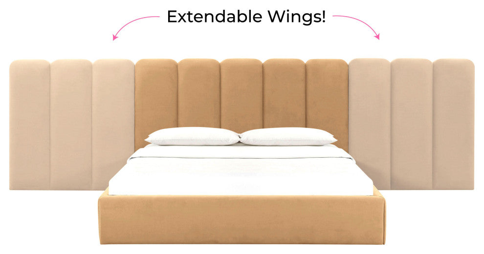 Palani Honey Velvet King Bed with Wings - Honey