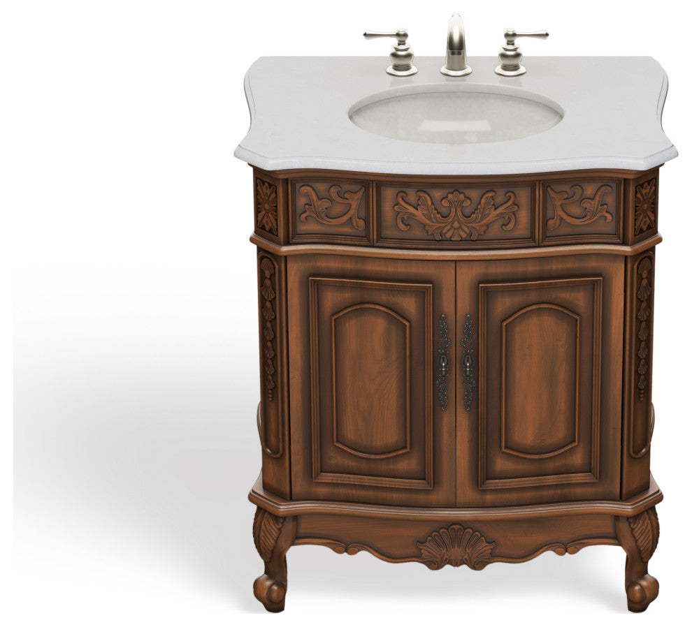 30 Inch Classic Style Fiesta Bathroom Sink Vanity, Brown, 30", Single Sink, Freestanding