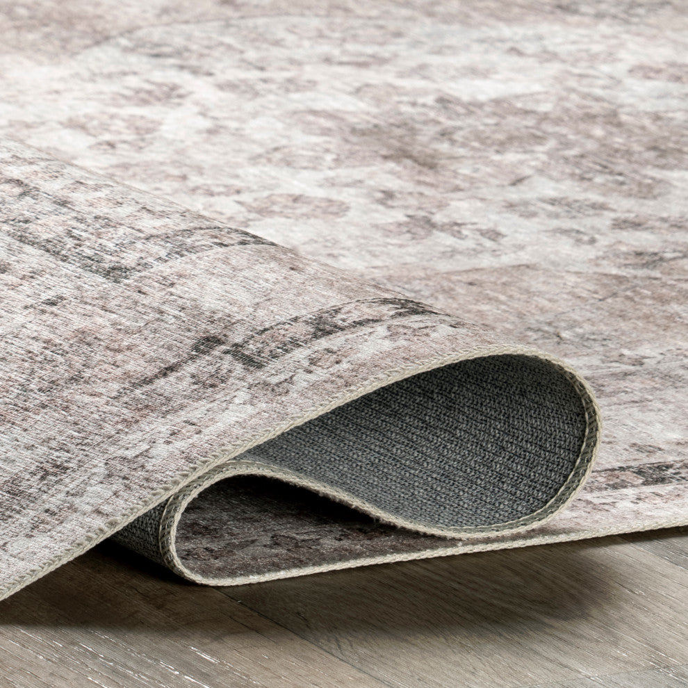 Nuloom Davi Faded Stain-Resistant Machine Washable Area Rug, Stone 4'x6'