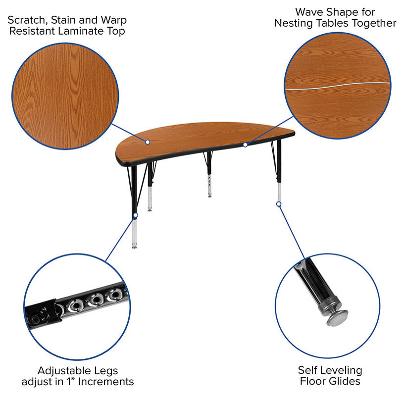 76" Oval Wave Activity Table Set with 12" Student Stack Chairs, Oak