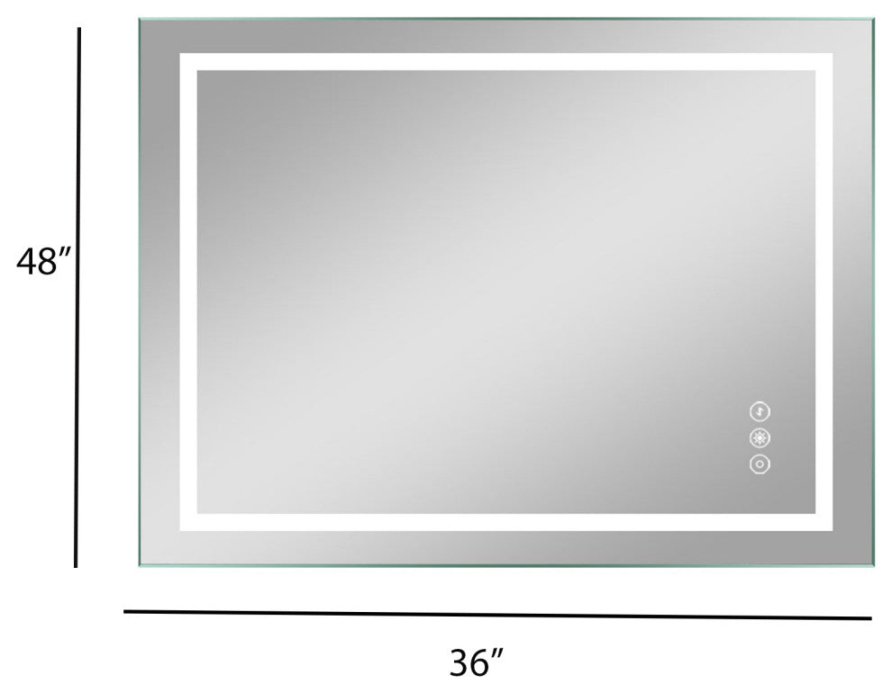 Frameless Anti-Fog Wall Mounted Dimmable LED Bath Vanity Mirror, 36" X 48"