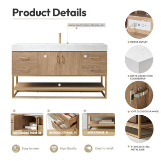 Alistair Vanity, North American Oak With Countertop, 60", With Mirror