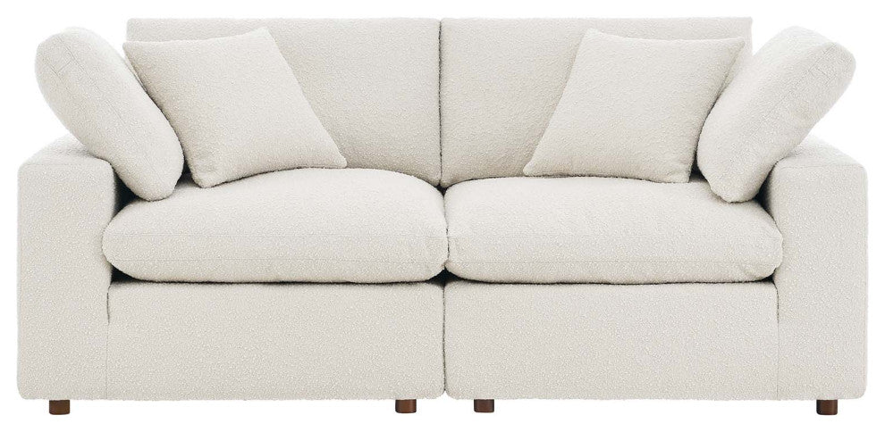 Commix Down Filled Overstuffed Boucle Fabric Loveseat, Ivory