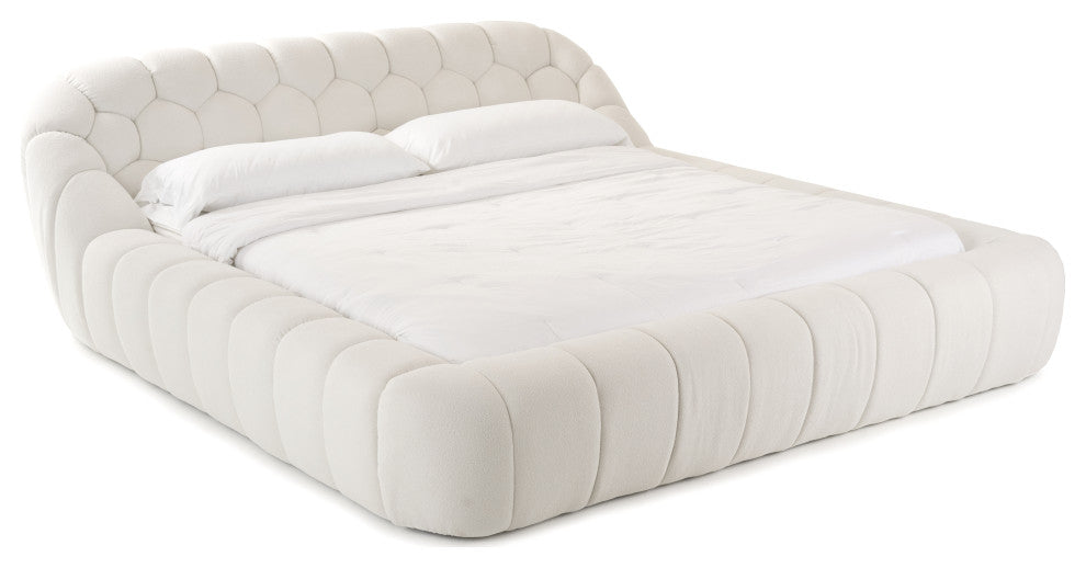 Yolonda Modern Off-White Fabric Bed, Queen