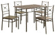 5 Piece Rectangular Dining Set, Dark Bronze and Walnut