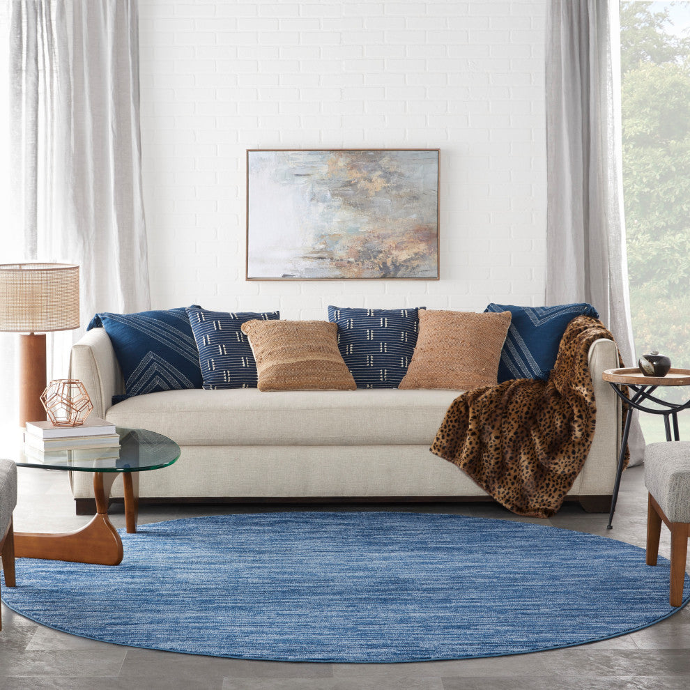 Nourison Essentials 8' x Round Navy Blue Outdoor Area Rug