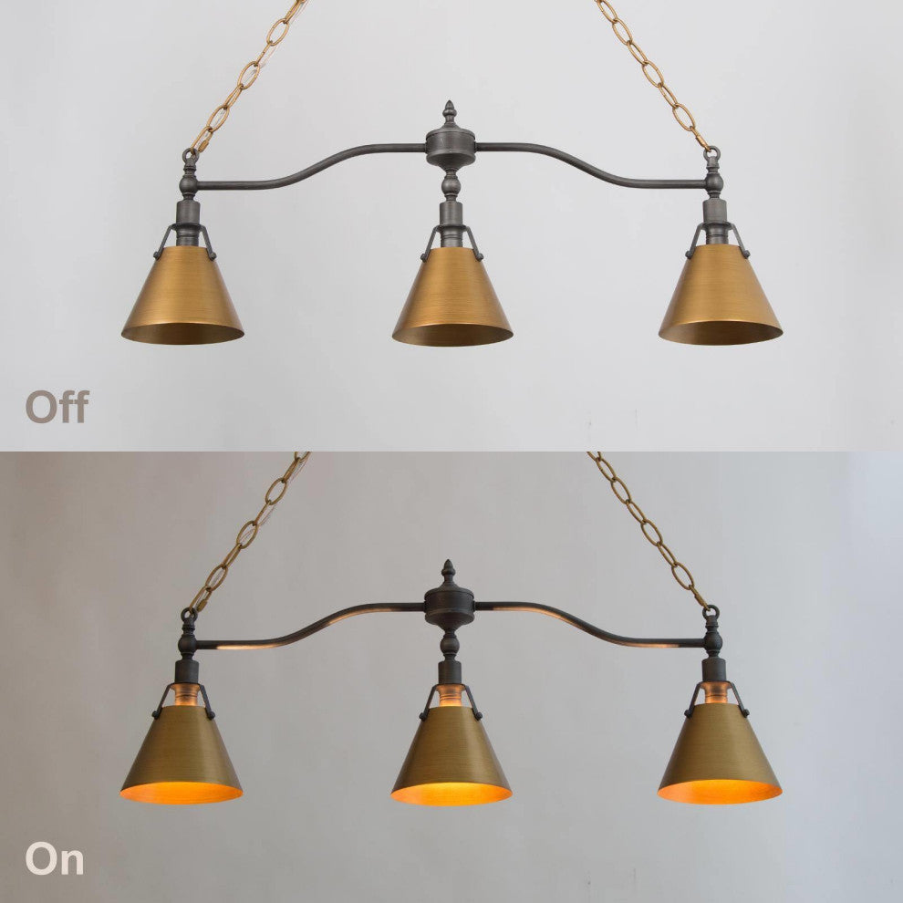 3-Lights Antique Gold and Gray Contemporary LED Kitchen Island Lamp