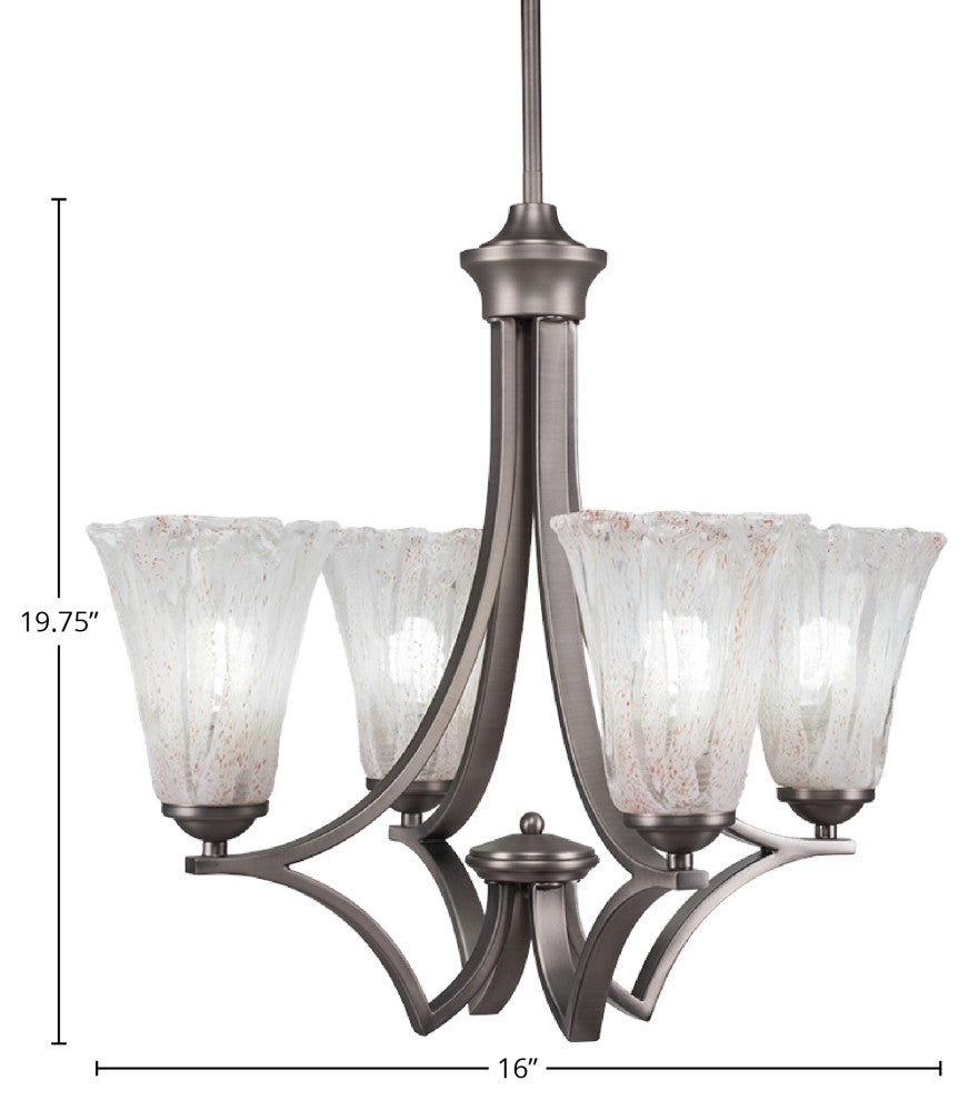 4 Light Chandelier, Graphite Finish With 5.5" Fluted Italian Ice Crystal Glass