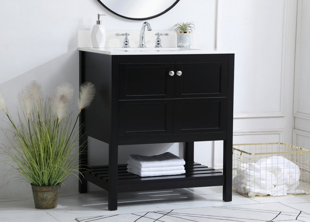 Tobias 30" Single Bathroom Vanity, Black With Backsplash