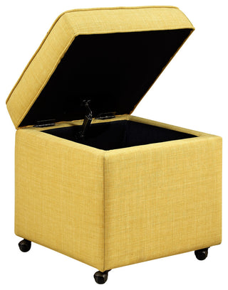 Lionel Linen Hidden Storage Castered Legs Ottoman Cube, Yellow