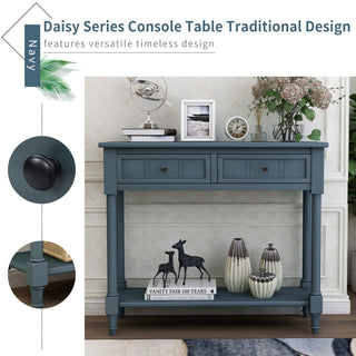 Console Table with Two Drawers and Bottom Shelf, Navy