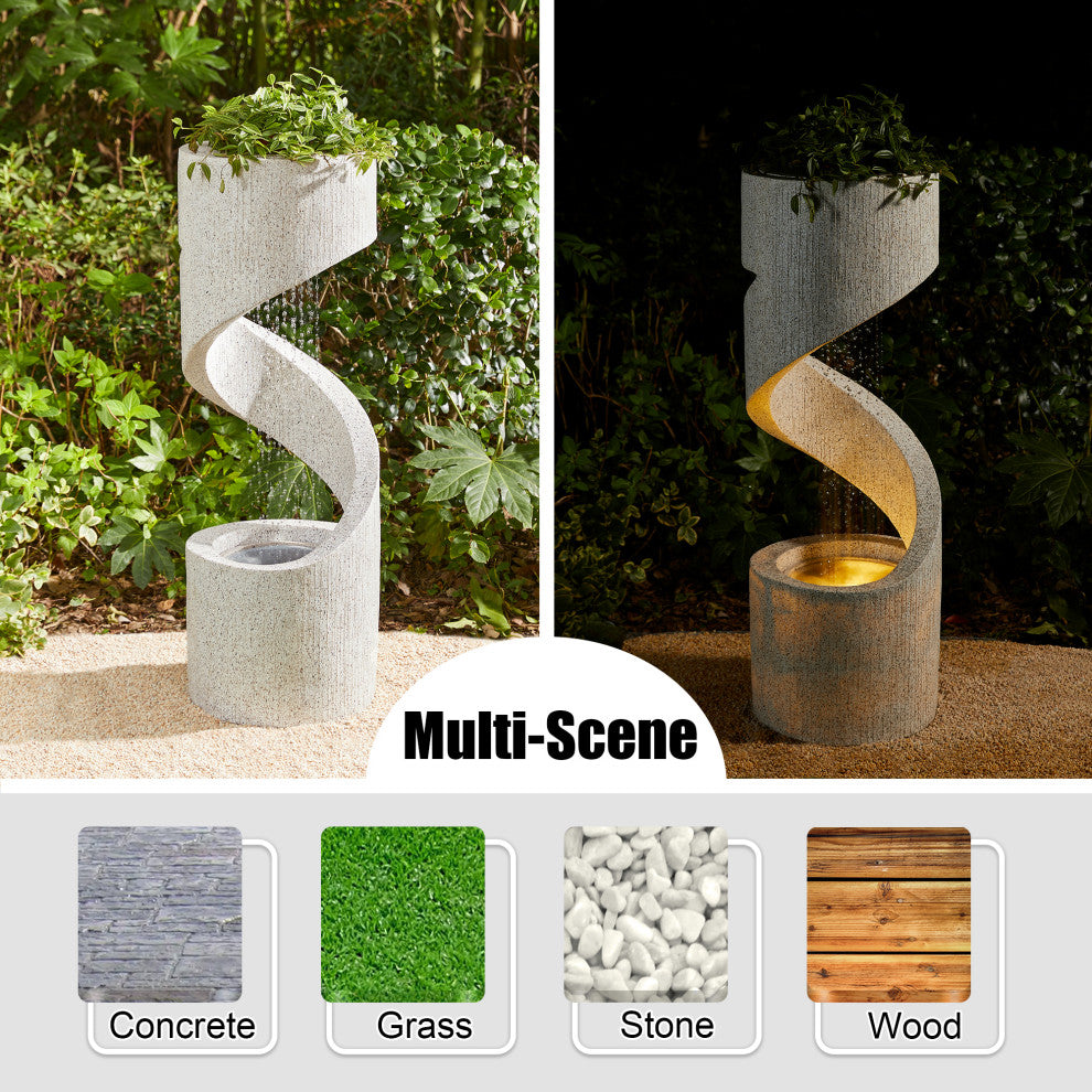 Faux Terrazzo Spiral Shaped Polyresin Fountain